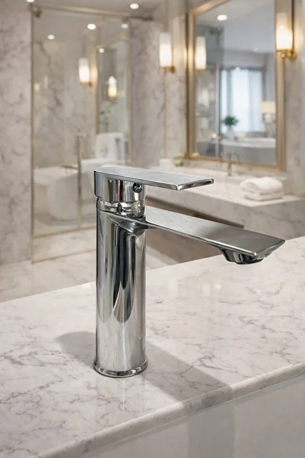 SUVİA Lavabo Bataryası Krom | Sıcak-Soğuk, Modern Tasarım, Düz Kollu